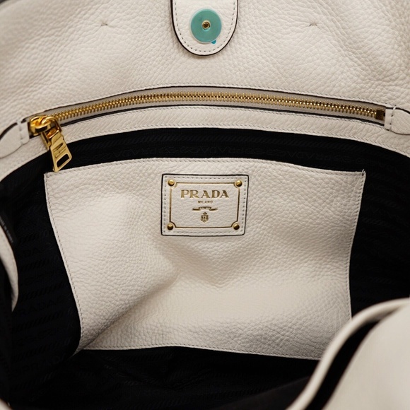 Prada Tote Large Shopping Shoulder Bag Vitello Phenix White Leather 1BG865 New - Picture 7 of 7